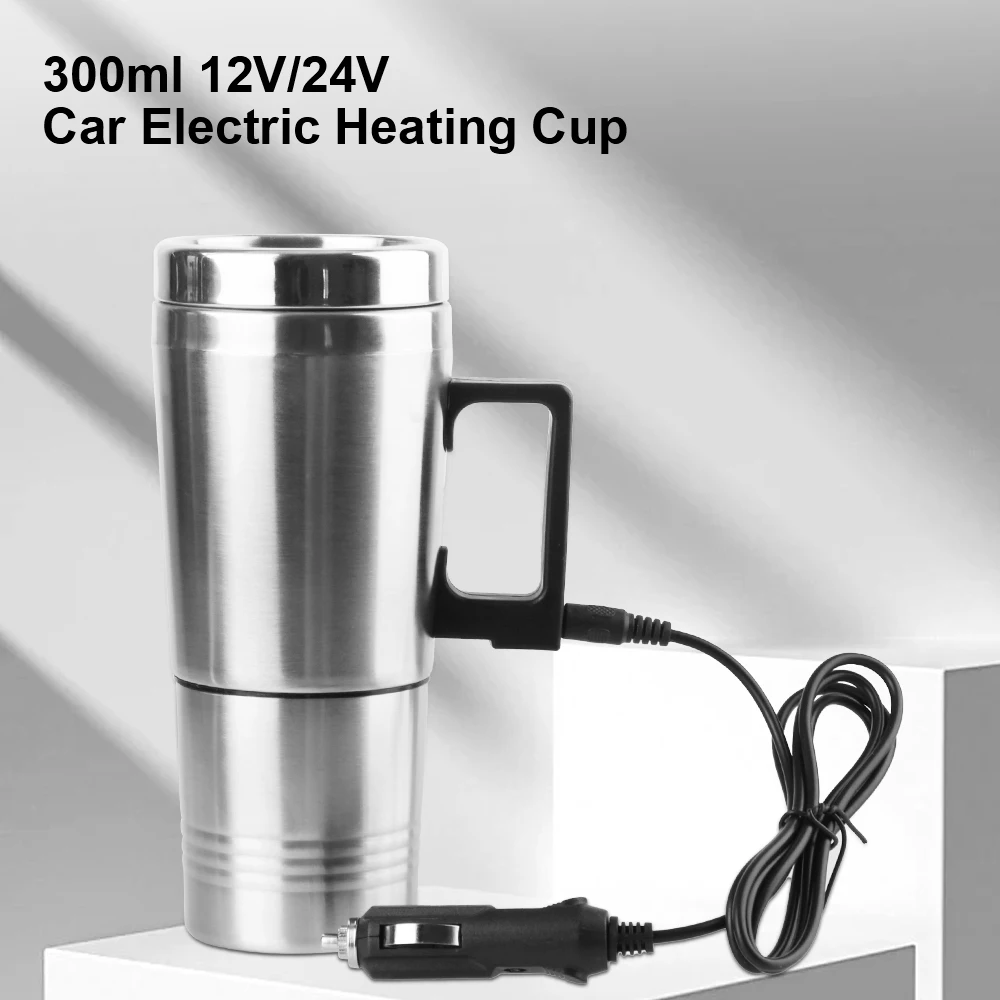 12V/24V 300ml Camping Travel Kettle Stainless Steel Vehicle Heating Cup Electric Heating Car Kettle