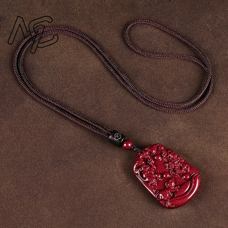 Luxury Red Cinnabar Chinese Zodiac Three Combinations Pendant Necklace Natural Fashion Jewelry Women Accessories Energy Gifts