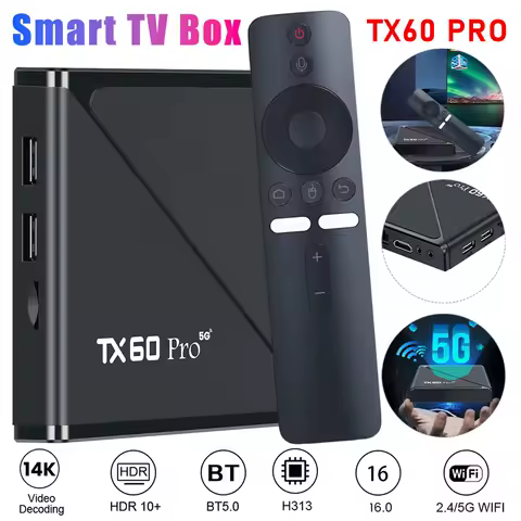 Smart TV Box TX60 PRO Android 16 TV Box 16G 256G Allwinner H313 Voice Remote 2.4G 5G Dual WiFi6 14K Media Player Set Top Box