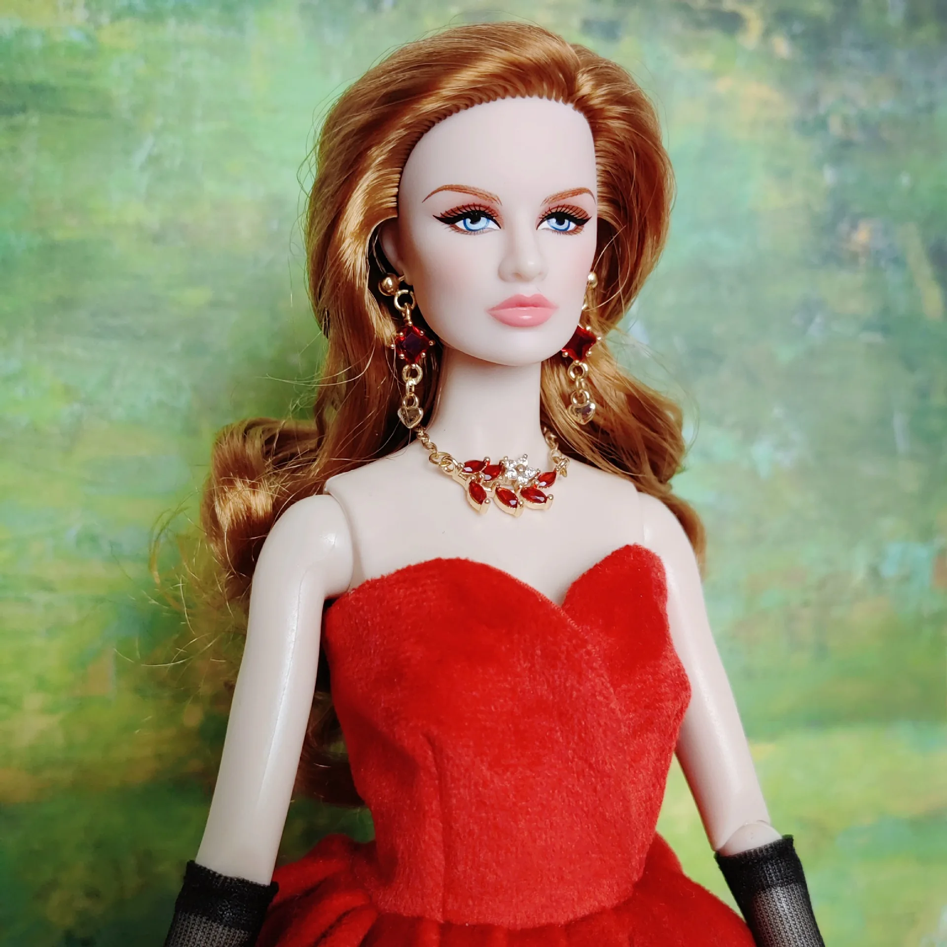 1/6 Supermodel Doll Jewelry Accessories High-End Red Leaf Necklace Earrings Set Fashion Princess Dress Up For 30cm Xianxian Doll