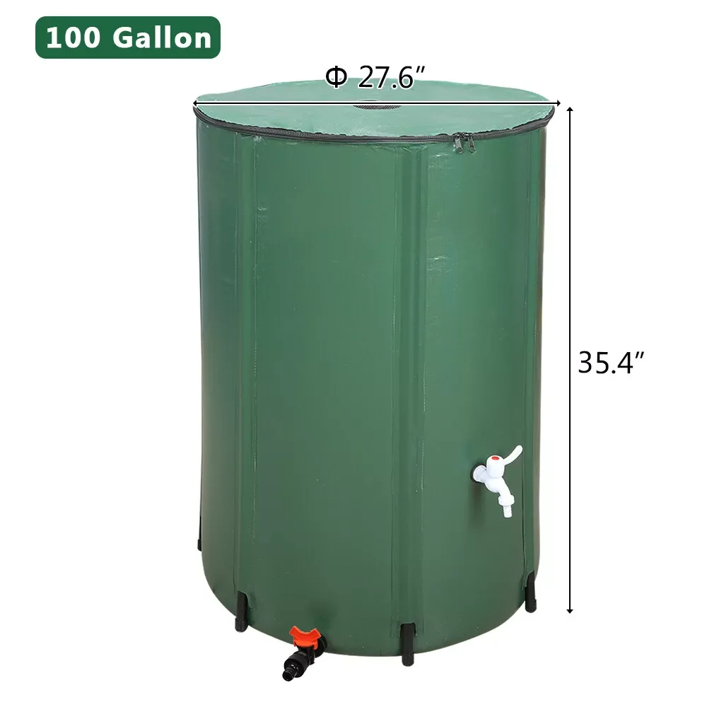 US  50/66/100/200 Gallon Rain Barrel Folding Portable Water Collection Outdoor Collector Green/Blue Gal with Scale