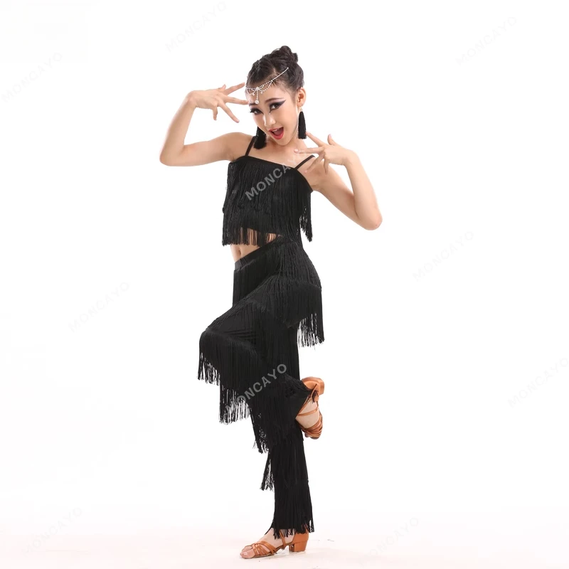 Tassel Samba Rumba Salsa Latin Dance Costumes Girls Child Fringe Tango Dance Clothes Adult Competition Ballroom Dancing Dress