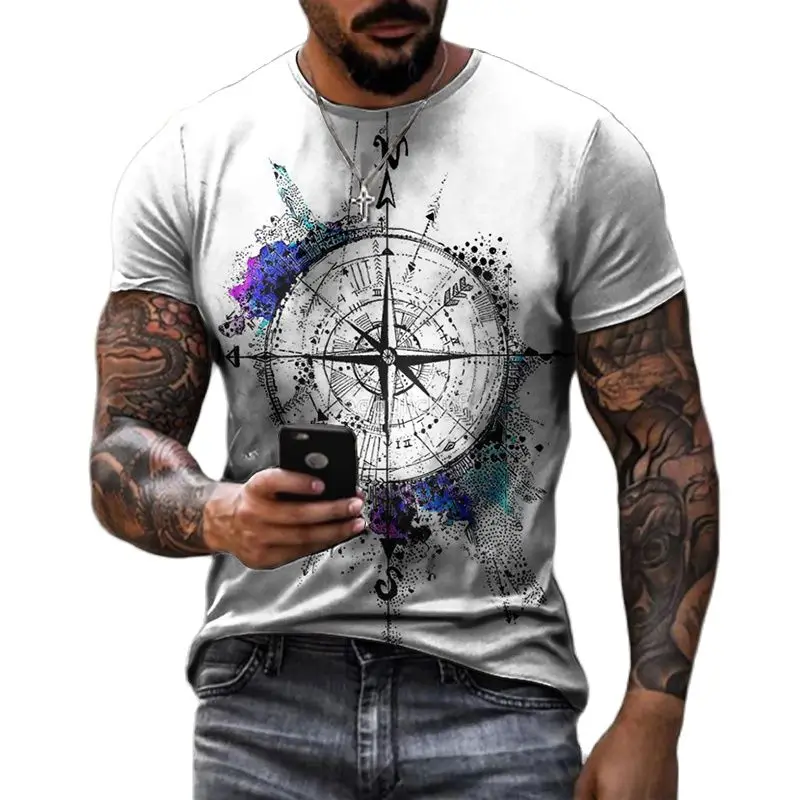 

3D Printed T Shirt Men Street Fashion Short Sleeve O Neck Shirt Compass Pattern Design Plus Size New Clothing XXS-6XL2022