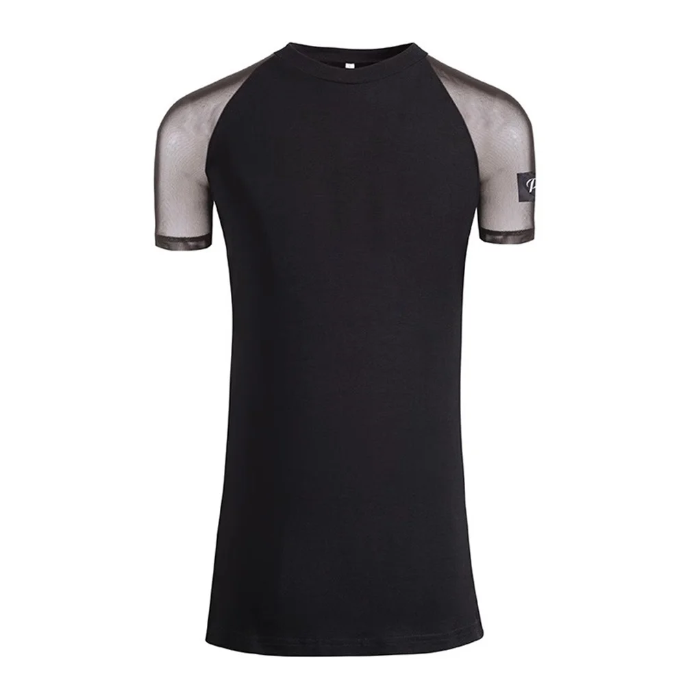 New boys black V-neck Latin dance shirt man Sexy transparent summer sweat absorption breathable elastic Short sleeve dance top