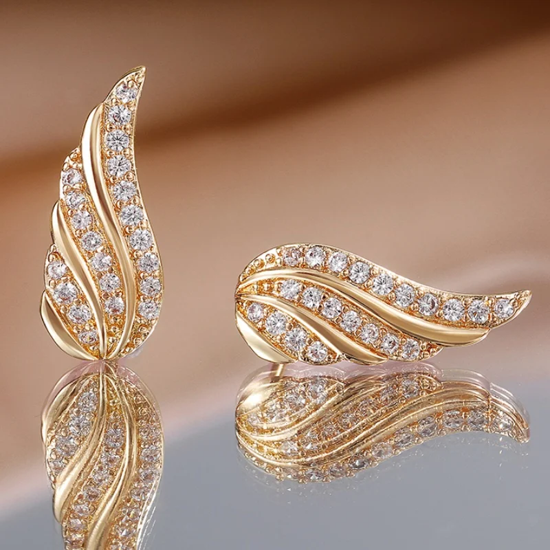 Exquisite Micro Pave Cubic Zirconia Angel Wings Stud Earrings for Women Valentine\'s Day Cute Princess Daily Casual Accessories