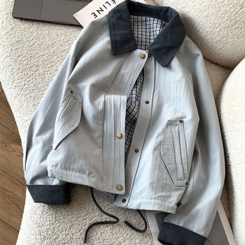 Korean Vintage Plaid Jacket Women Autumn Loose Casual Simple Coats Tops Female Retro Long Sleeve Patchwork Button New Outwear
