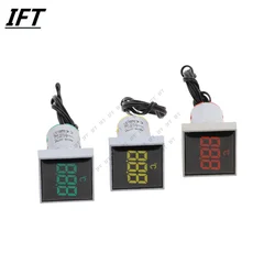 Mini LED Indicator 22mm Square Digital Display Thermometer Meter 0-300 Degrees Voltage AC20-380V Temperature Sensing Probe Wire