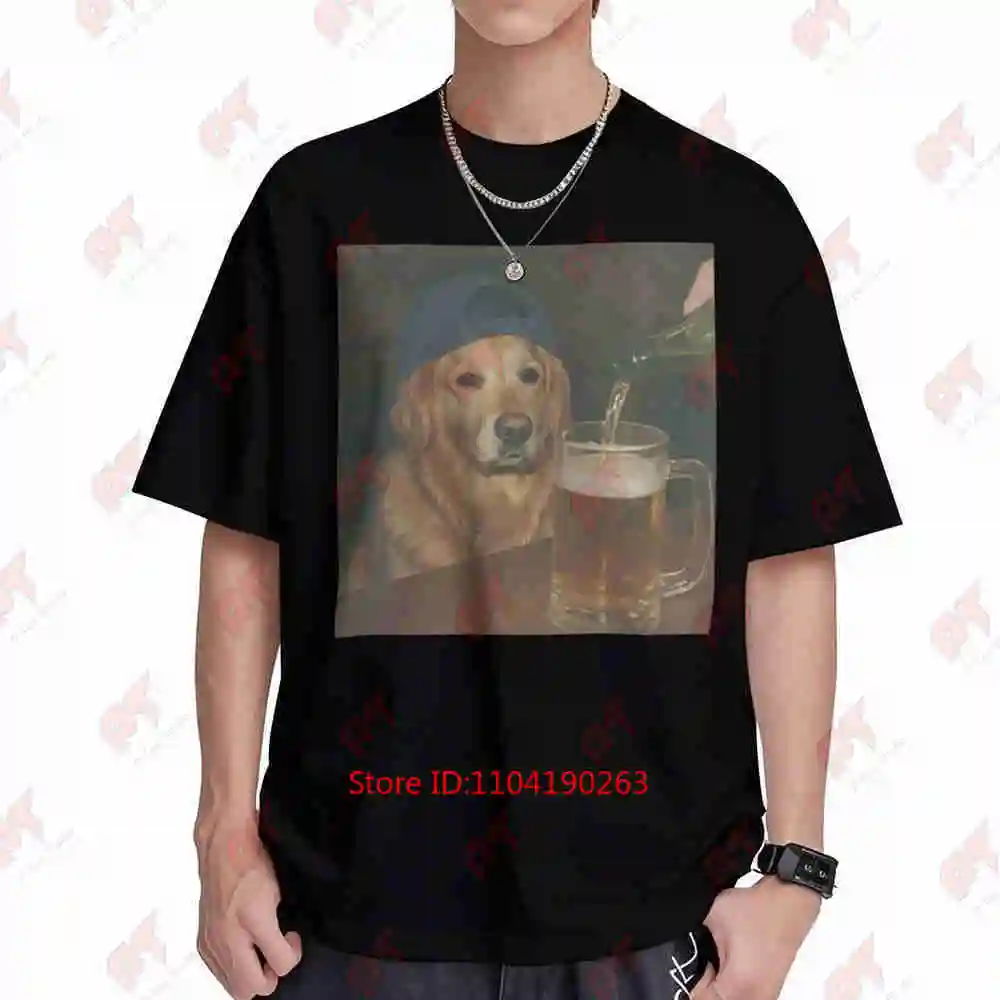 Golden Retriever Drinking Beer Dog Meme Short Sleeve Tee 100% Cotton T-Shirt