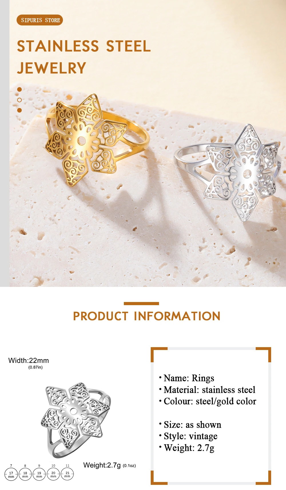 Sipuris Celtics Knoten-Blumenring für Damen, Edelstahl, Sommermode, goldfarben, Charm-Ringe, Schmuckgeschenke – Detail 3