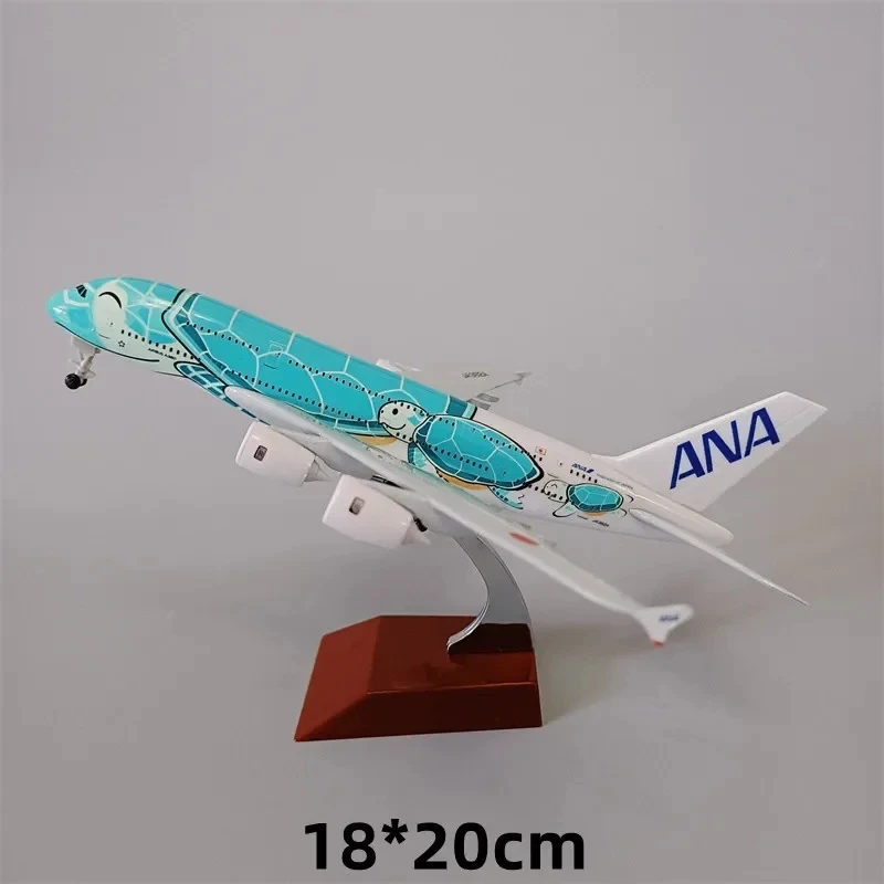 20cm Alloy Metal Japan Air ANA Airbus A380 Cartoon Sea Turtle Airlines Airplane Model Airways Plane Model Painting Aircraft Toys