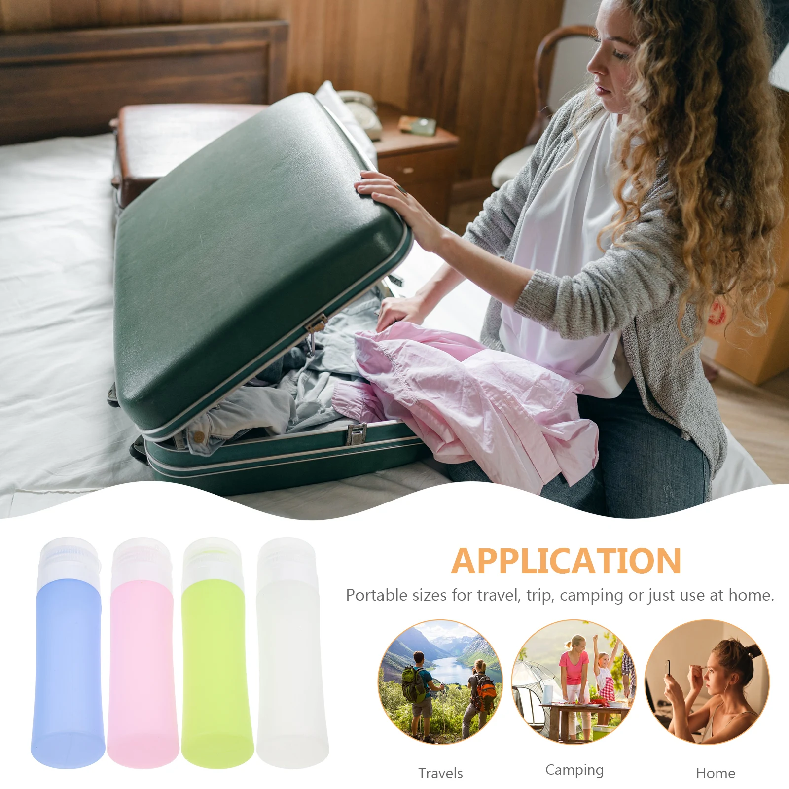 

4pcs Silicone Travel Lotion Bottles Shampoo Dispenser Set Empty Emulsion Bottles Portable Liquid Containers For Camping Home Use