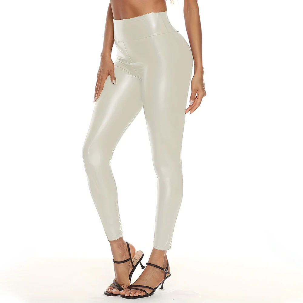 Leggings in pelle S-2XL Pantaloni a matita in PU da donna Pantaloni slim a vita alta skinny ispessiti neri con push up all'anca