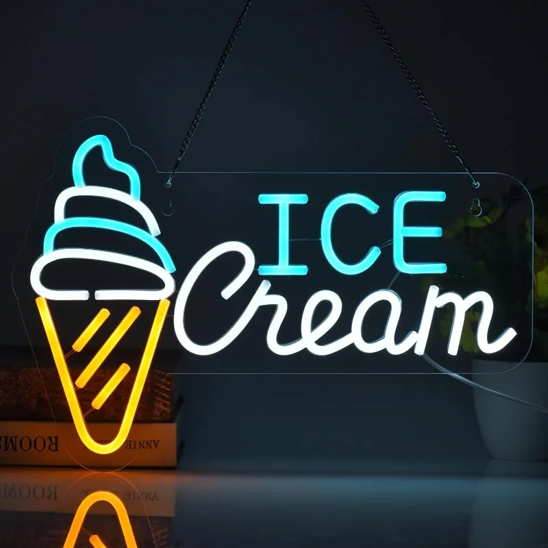 

Ice Cream Neon Sign LED Lighted Sign with Dimmable Ice Cream Shop Wall Decor for Business Store Beverage Shop Bar Party Cafe USB