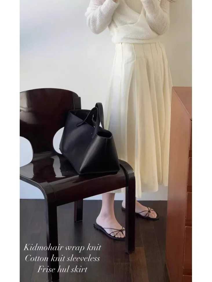 부드러운 옐로우 하이웨이스트 미디 스커트 여성용 A라인 스커트 2025년 봄 에스닉 스타일 루즈핏 단색 십대 소녀용