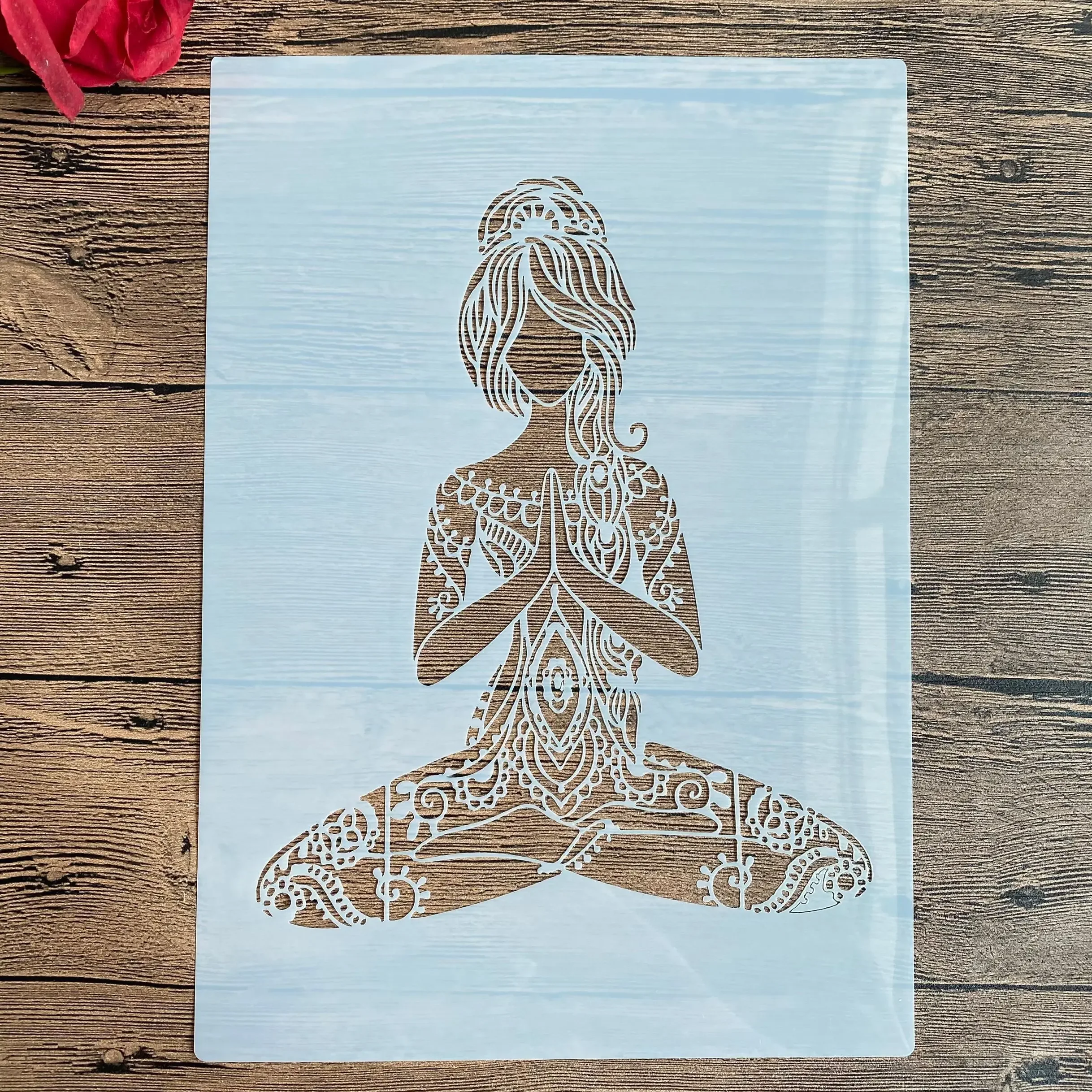 

A4 29 *21cm DIY Stencils wall Painting Scrapbook Coloring Embossing Album Decorative Paper Card Template wall praying girl