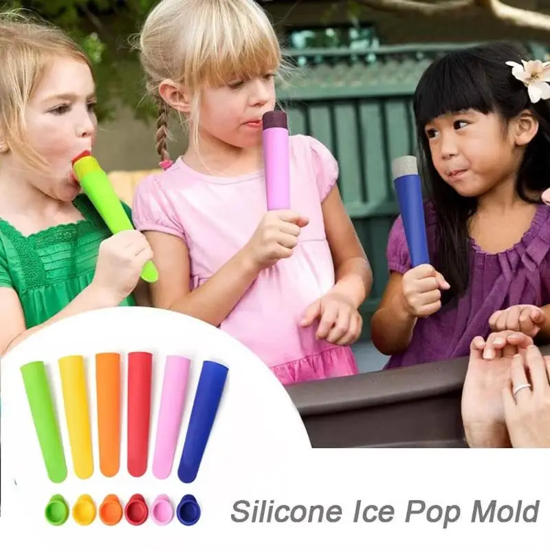 6Pcs Reusable Silicone Popsicle Molds With Lids Tubes Leak-Proof Easy One-Press Release For Homemade Yogurt Bars Juice Popsicles