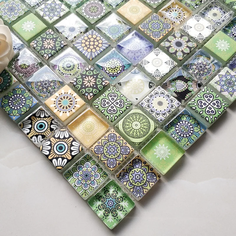 Azulejos de mosaico de vidrio con purpurina bohemia, colores surtidos, 4x4, 110g, suministros para manualidades DIY, azul, verde, venta al por mayor, bulkhobby arte