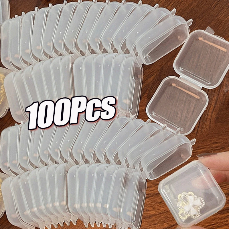 1-100pcs Mini Storage Box Transparent Square Plastic Case for Earring Ring Jewelry Packaging Portable Grocery Storage Organizer