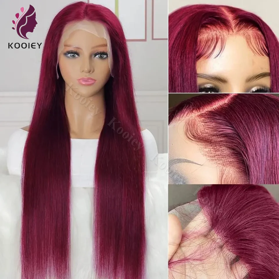 

99J Burgundy Colored 360 HD Lace Frontal Human Hair Wigs For Women Glueless Full Lace Raw Indian Silky Straight Remy Human Wigs