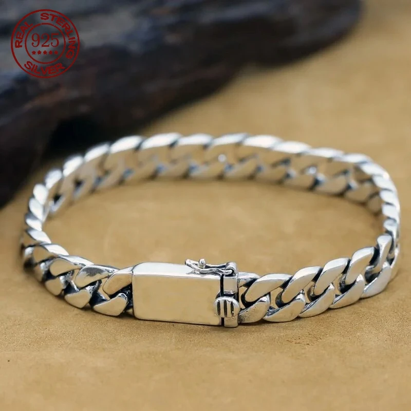 100% S925 Sterling Silver Bracelet 7MM 8MM 10MM Punk Argent 925 Silver Jewelry Never Fade Men Jewelry Gifts Past Test