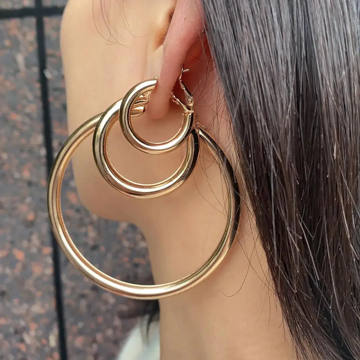2024 New Hollow Thick Loop Large Circle Hoop Earrings For Women Men Classic Gold Color Round Piercing Earring Fashion Jewelry