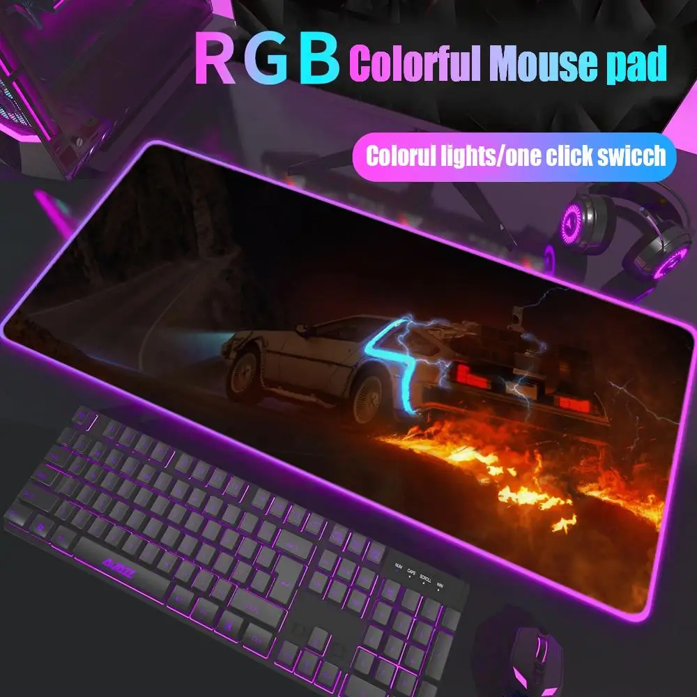 

back to the future Mouse Gamer Rgb Desk Mat Back Light Led Mousepad Setup Gaming Accessories Deskmat Big Mousepepad Backlight