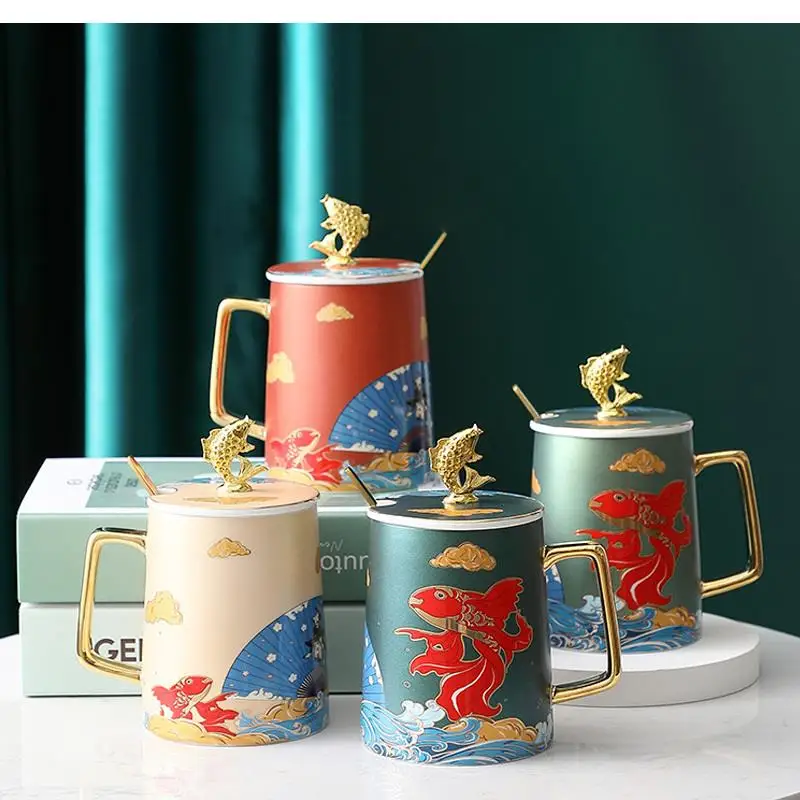 

Кружка 500 мл, керамическая чашка для воды, большая емкость, ложка для кофе с крышкой, поделки, украшение для гостиной, стола