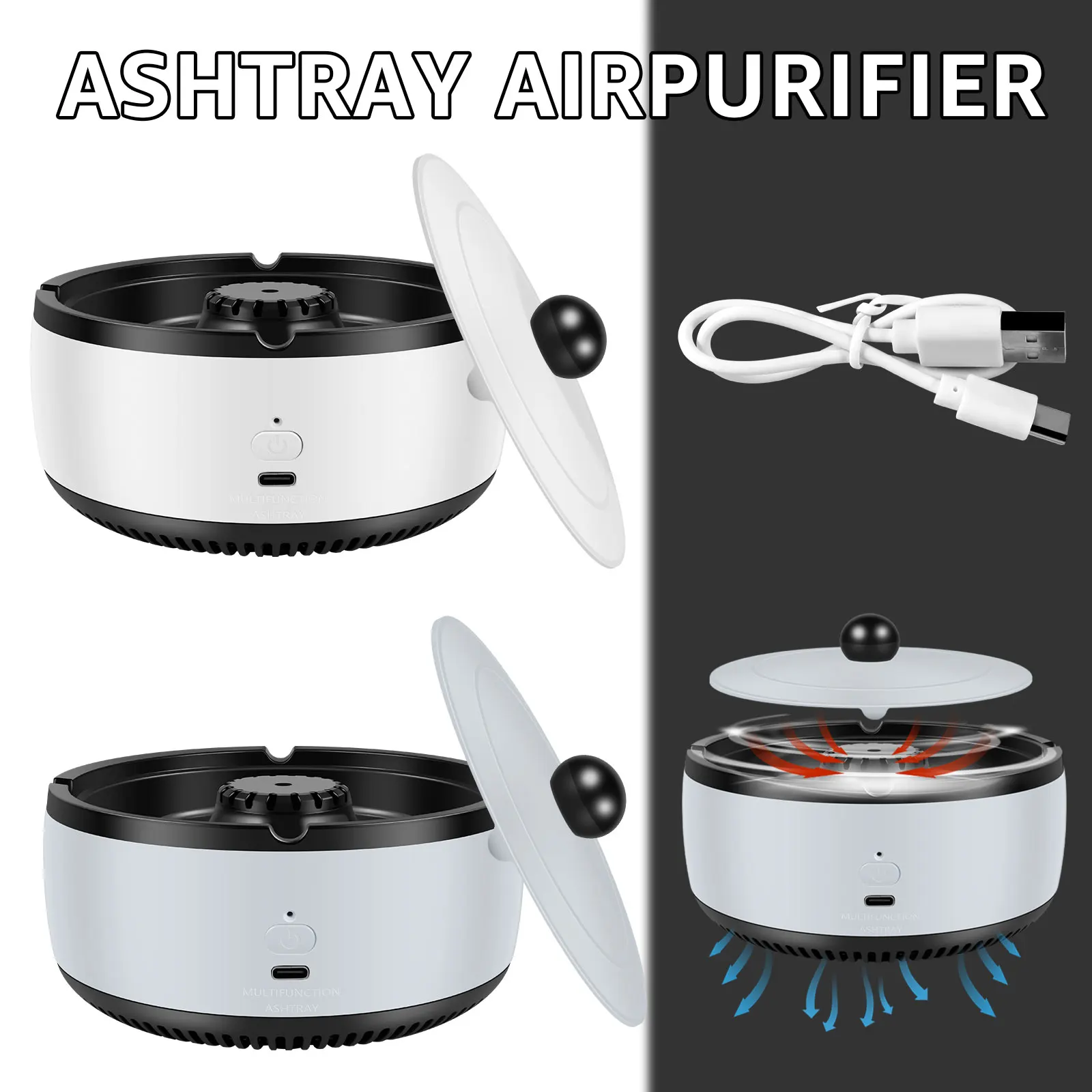 2 in 1 Purifier Ashtray Filtering Second-Hand Smoke From Cigarettes Remove Odor Smoking Accessories with Lid for Family Office