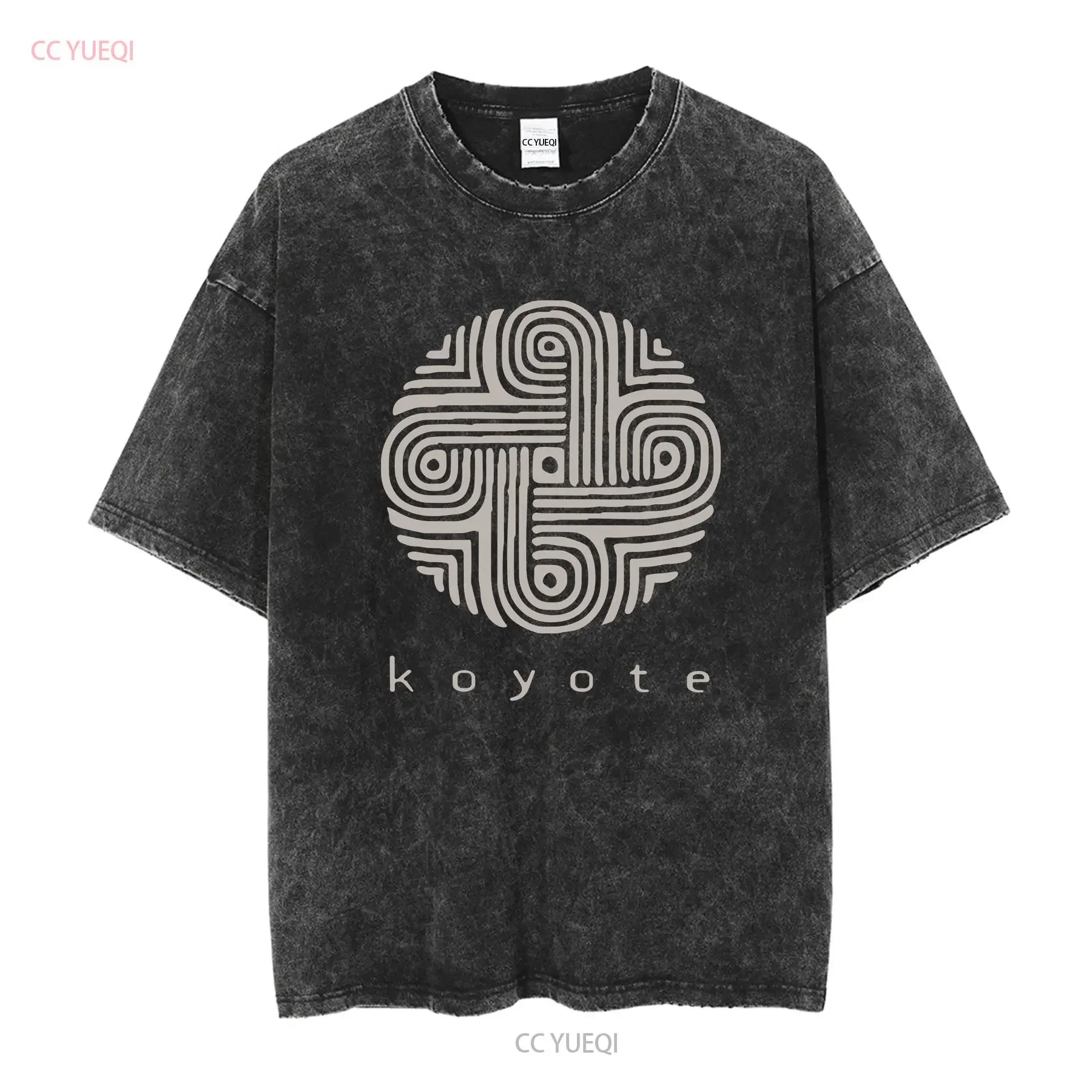 Mens Black T Shirt Cotton Koyote Records Goa Psychedelic Trance Ambient Music vintage Washed Casual Breathable Slightly