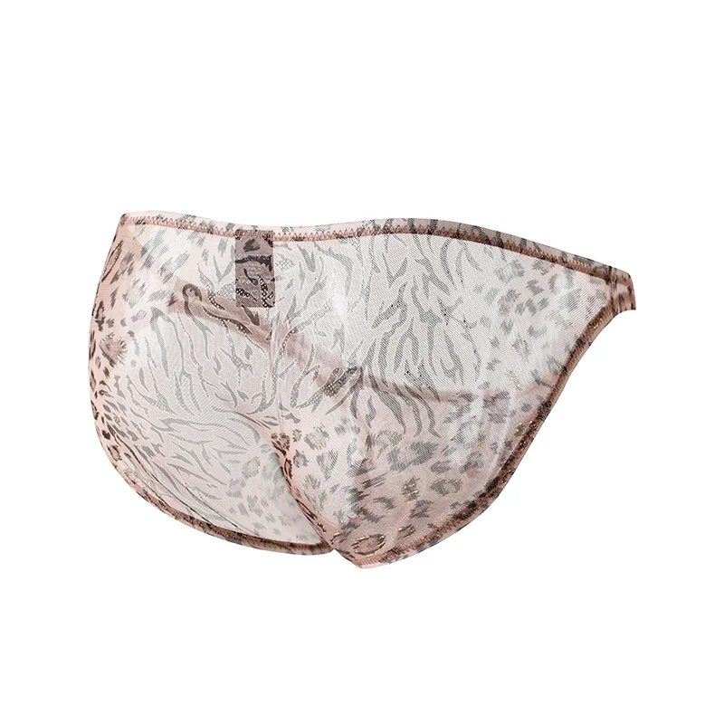 Men's Ice Silk Briefs Summer Low Rise U Convex Pouch Breathable Mesh Underwear Thin See through Sexy Print Panties