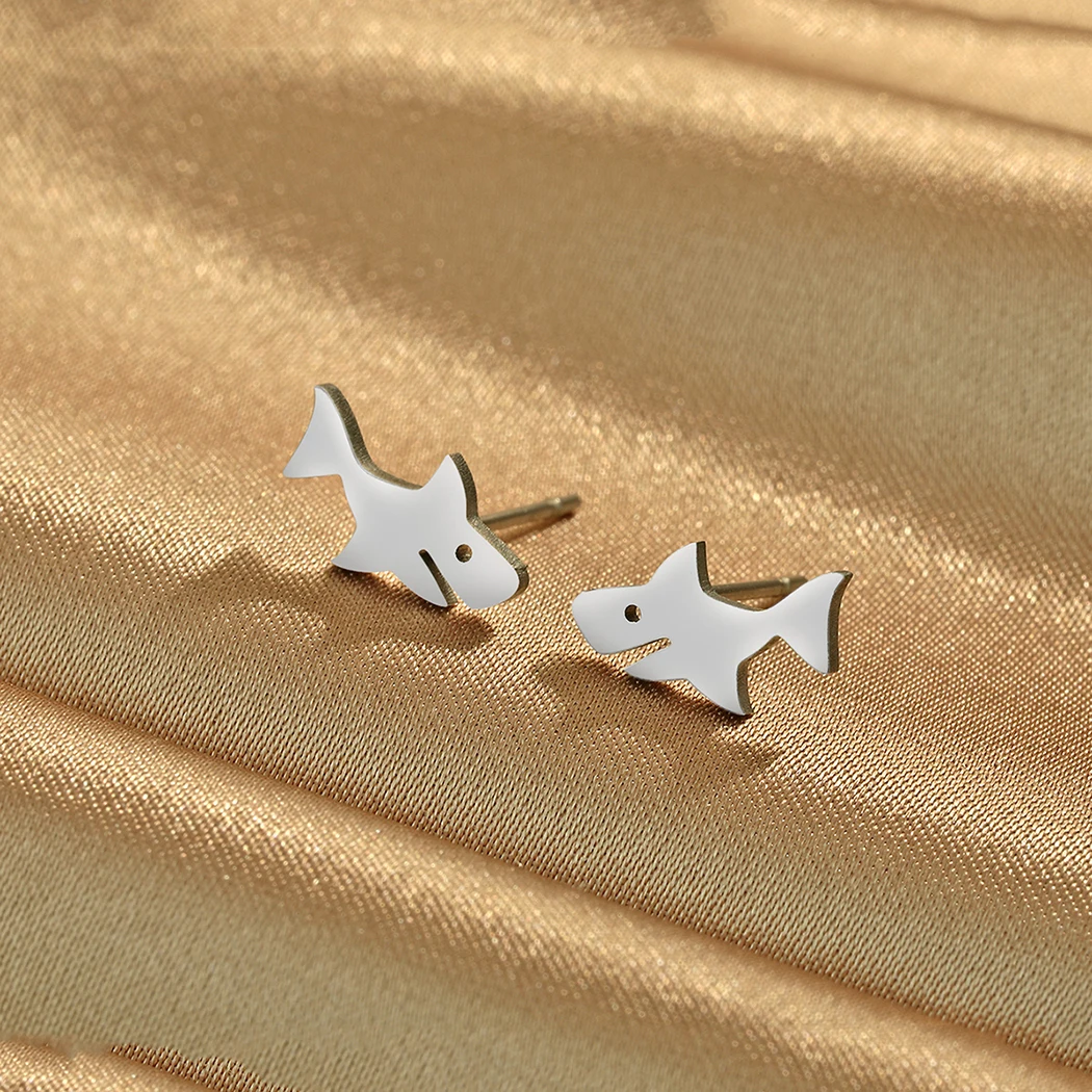 CHENGXUN Stainless Steel Shark Earrings Earstud Animal Jewelry Fish Jewelry Birthday Party Gifts for Men and Women