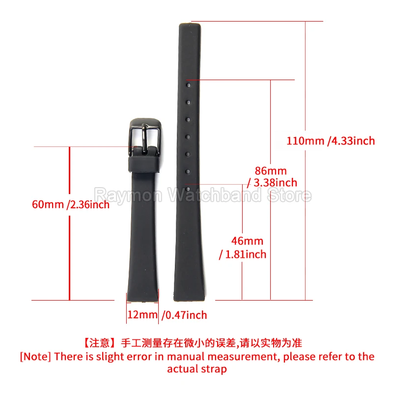 For Casio LQ-130/139/142 FeatherLight CorrosionProof Flat Interface 12mm Black Resin Watchband Stainless Steel Buckle for Women