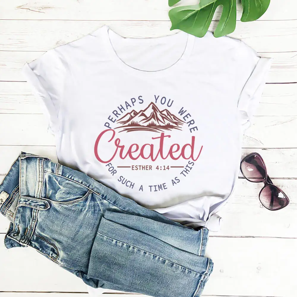 

Women Cotton O-neck Loose Short Sleeve Women Tee Shirt Fashion Casual Women T Shirt Perhaps You Were Created Letter Print Tshirt