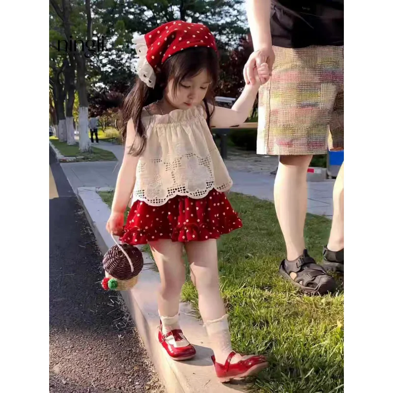 【Free Headscarf】Little Red Riding Hood Mori Style Princess Style Super Fairy Popular Kindergarten Red Polka-Dotted Western Style