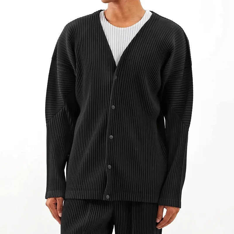  Pleated High-end Men's Jacket 2026 Fall Japan Original Design Men Collarless Cardigan Casual Blazer Jacket Mens Tops