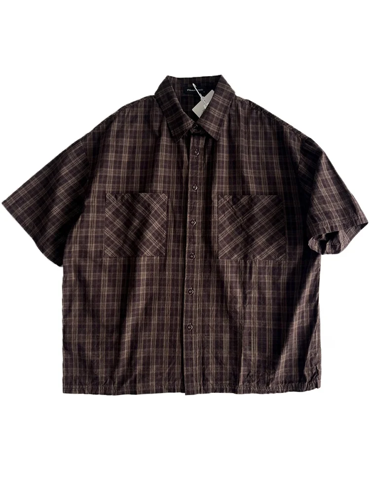

Japanese Vintage Pure Cotton ort Sve irt Loose Casual Loose ape Youth Trendy Striped Pattern Breathable Summer irt