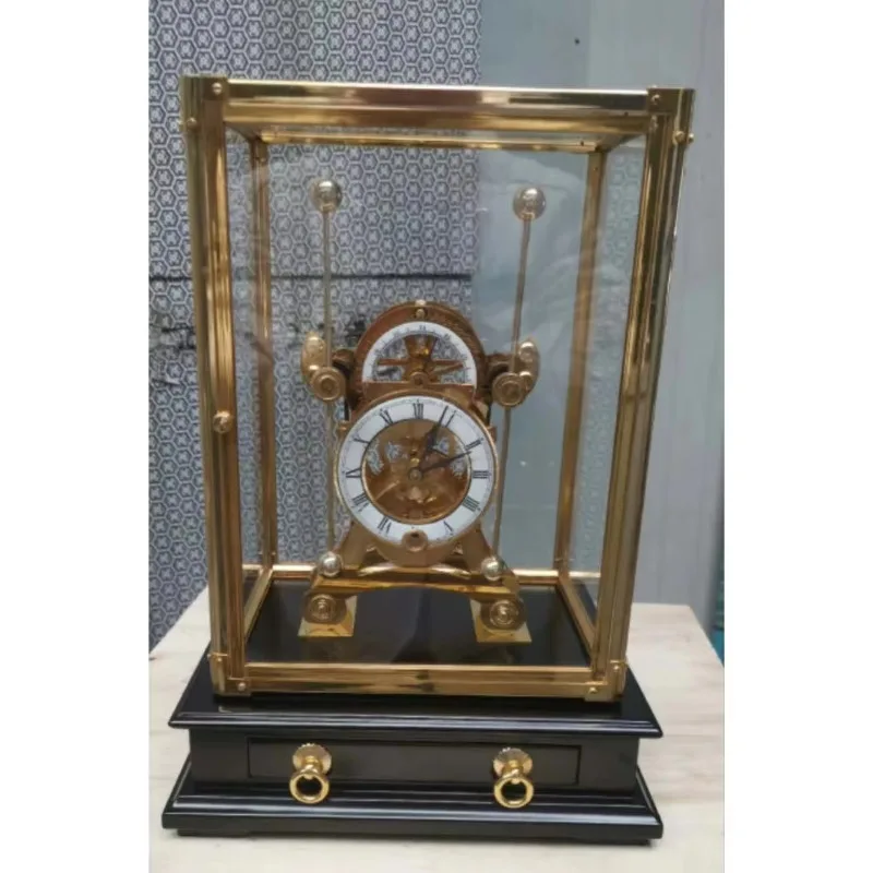 Gilt Gold Plated  Polished Brass Mechanical Devon / skeleton/Grasshopper /Double Pendulum Table Sea Clock