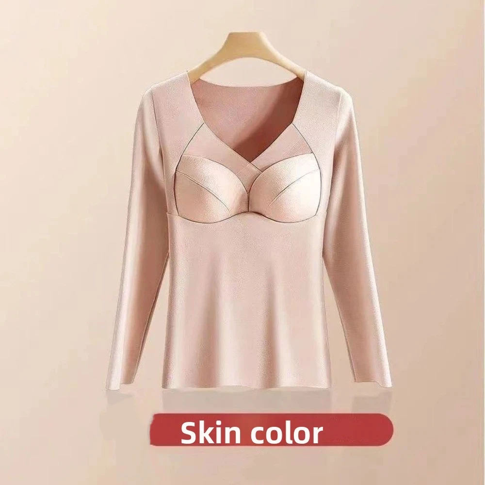 

Женская термоодежда с V-образным вырезом, невидимое термобелье из велюрового флиса, однотонное теплое нижнее белье, удлиненные топы для женщин