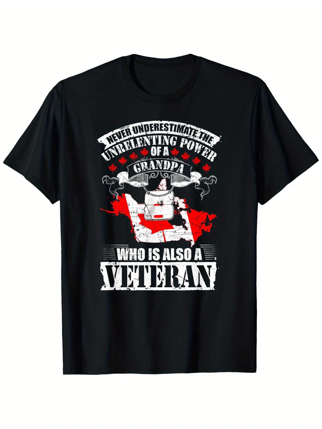 Unyielding Legacy: Canadian Veteran Grandpa Design T-Shirt, 100% Cotton, Gift for Men Women Dad Mom Friends, Black, S-XXXL