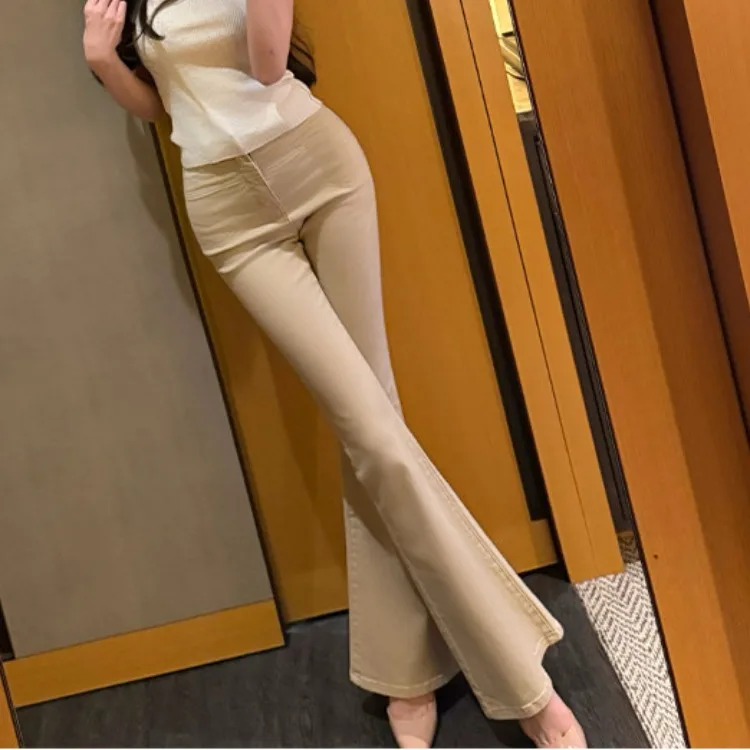 

High Waist Slim Fit Elastic Khaki Denim Flared Pants Casual Long Jeans Standard Body Shape Breathable Skin-Friendly All Seasons
