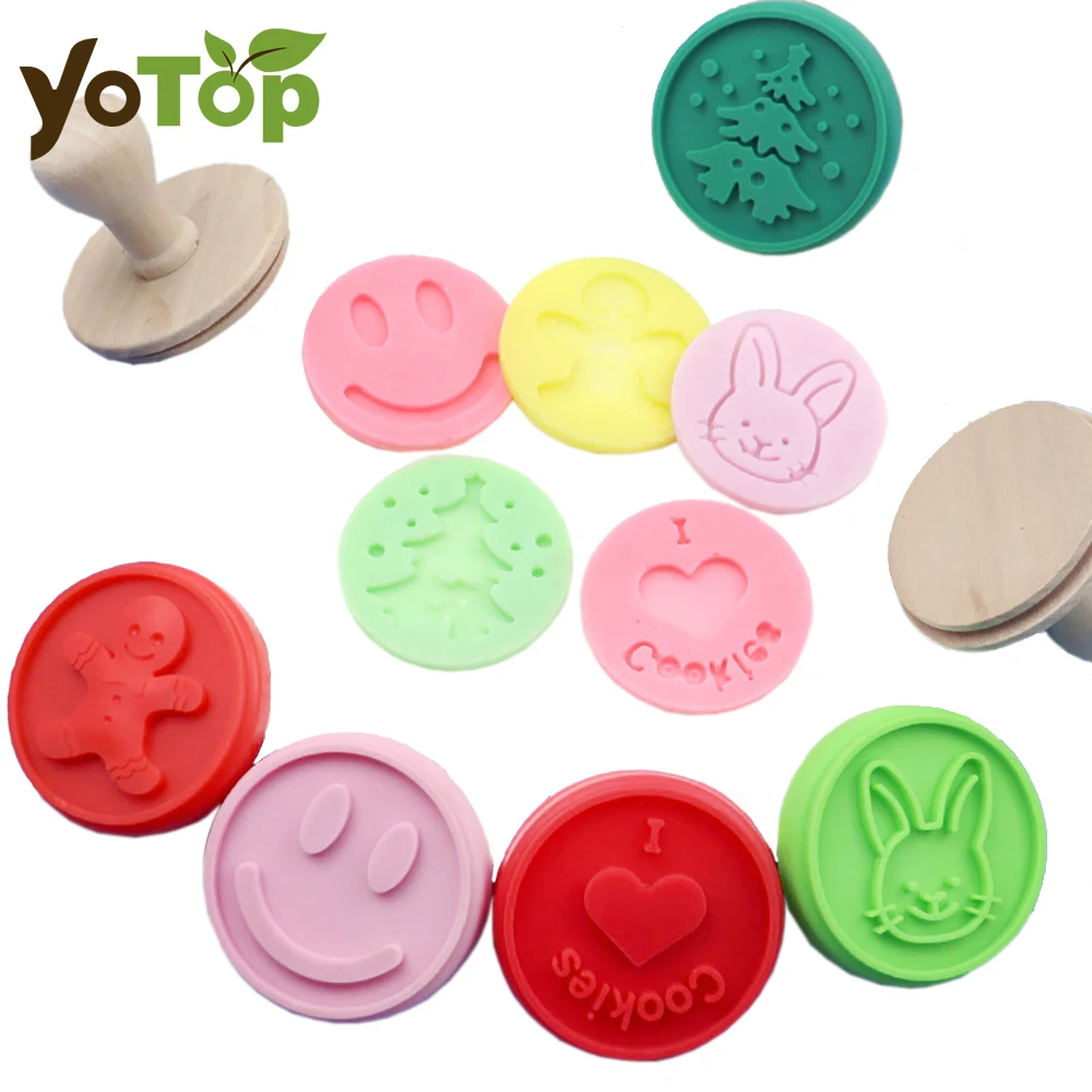 Molde para galletas con diseño de conejo, sello de prensa sonriente, estampado redondo, molde en relieve, cortador de galletas, herramienta para hornear pasteles, accesorios