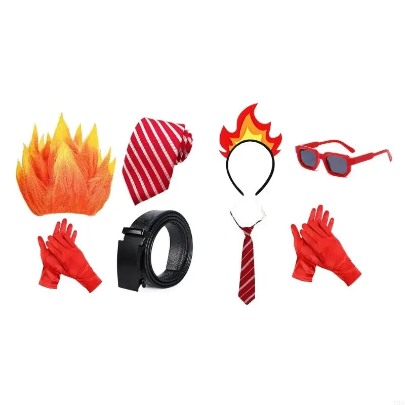 77HE – accessoires Costume en colère avec flamme, gants à rayures poilues, lunettes, Costume d'halloween Cosplay pour femmes