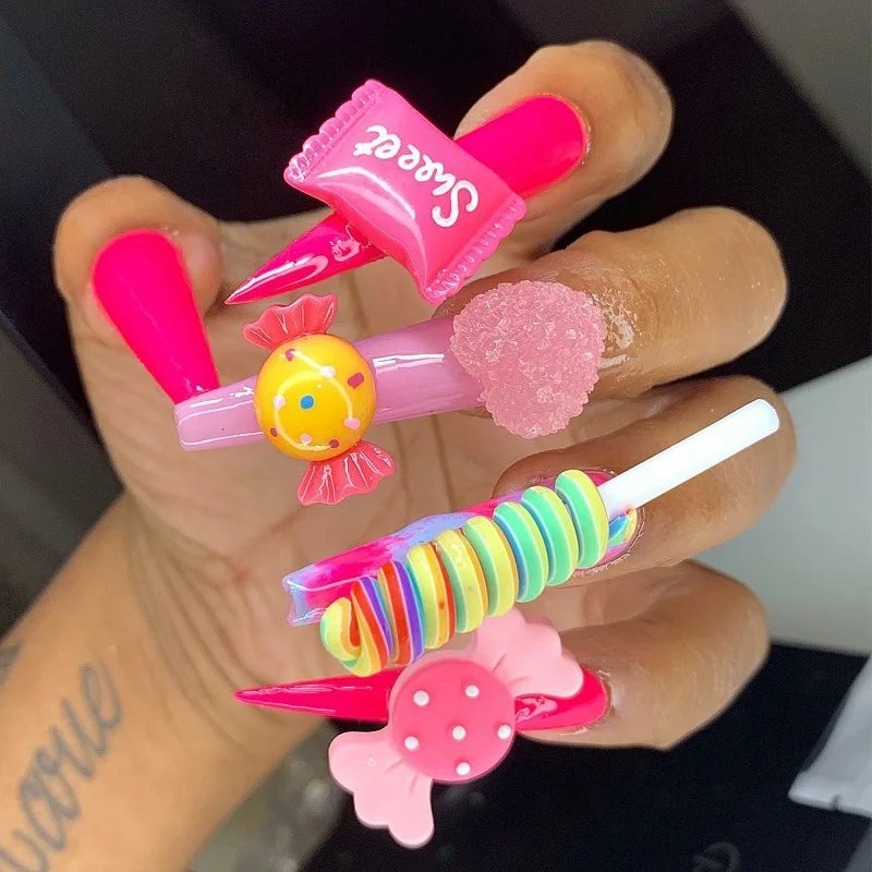 10 Teile/los Kawaii Gelee Gummibärchen Nail art Charms Blume Süße Mixed Candy 3D Luxus Nägel Dekoration DIY Maniküre Zubehör – Detail 3
