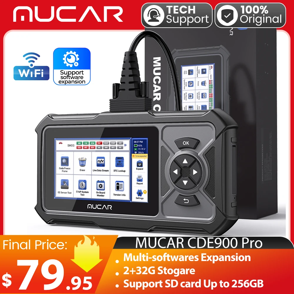 

MUCAR CDE900 PRO OBD2 Scanner Diagnostic Scan Tool, Full OBDII Car Code Reader with Multiple Add-on Software Car Scanner 32G ROM