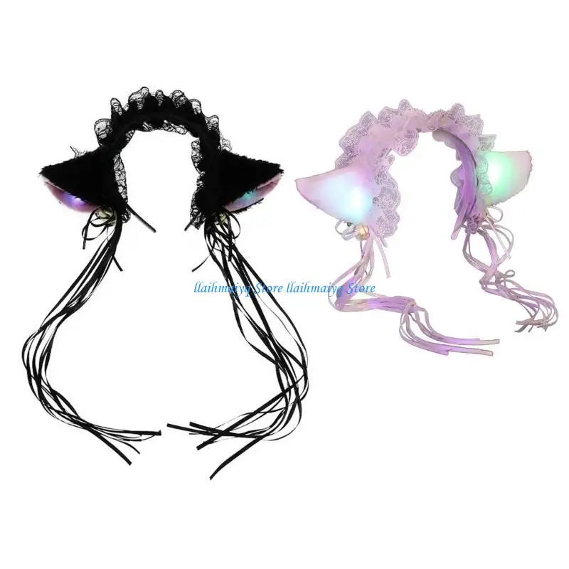 573B القطط الأذن عقال زي الهالوين تضيء أغطية الرأس للحفلات