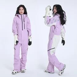 Windproof Snowboard Tracksuit Clothes New 2025 Sport Hooded Ski One Piece Suits Skiing Snowsuit Outdoor Jumpsuits Mountain Women