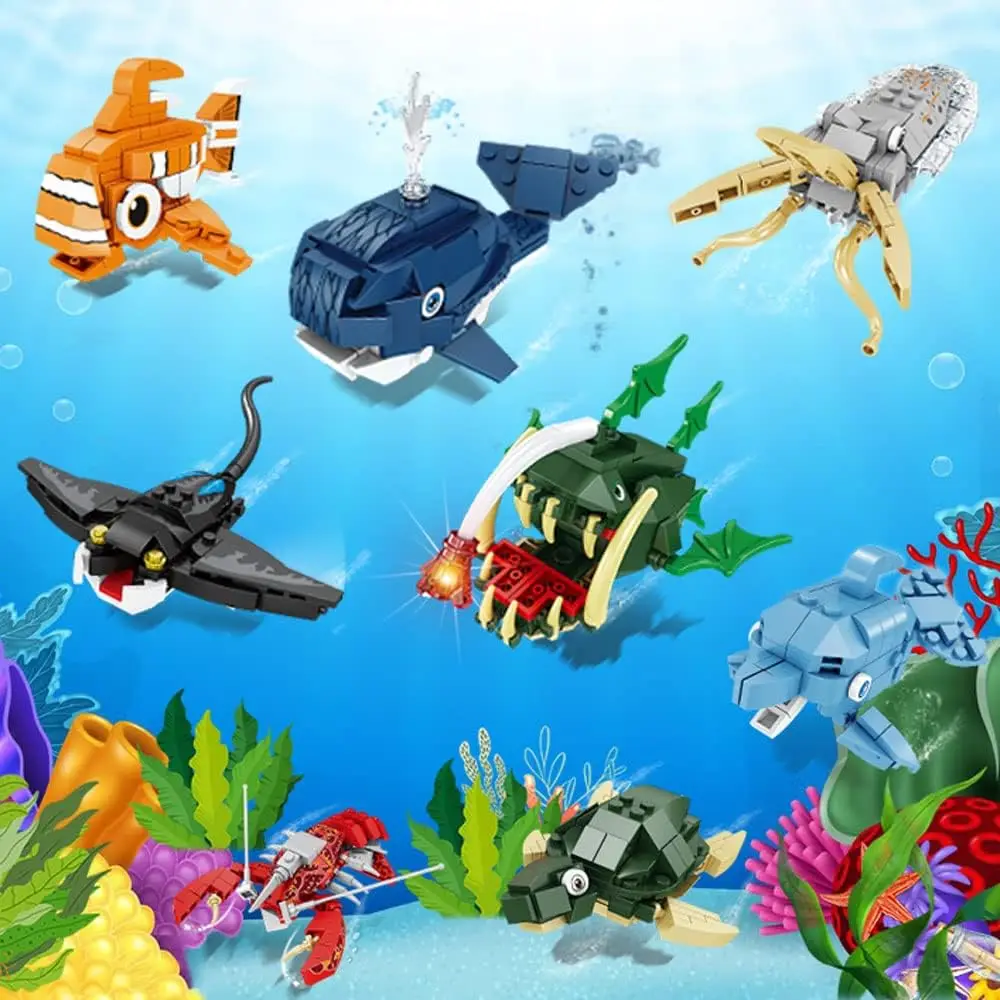 Sea Creatures Building Blocks Set Ocean Animals Building Kits Gifts for Children's Party Favor Classroom Prizes for Kids Aged 6+