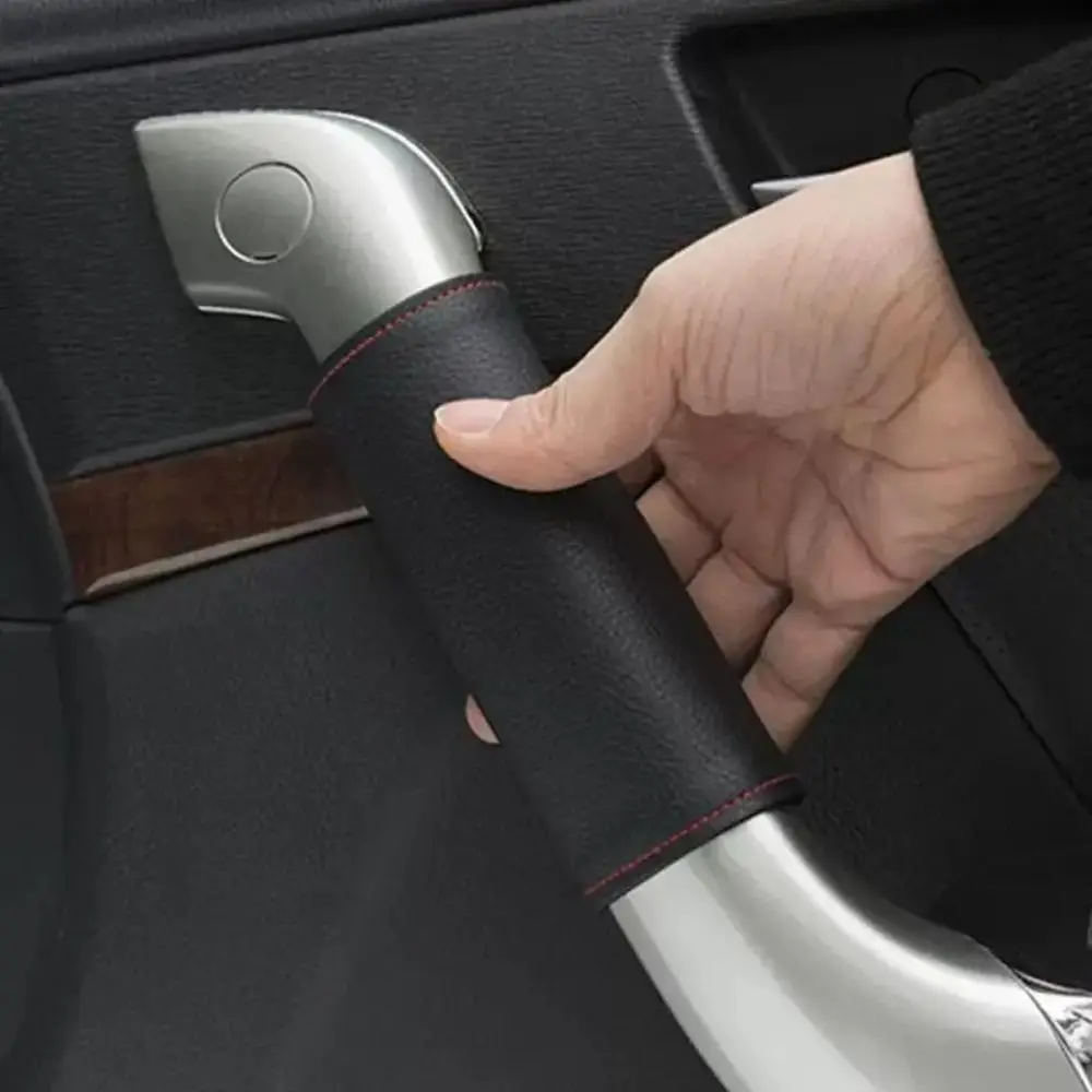 2PCS PU leather Door Handle Cover Anti Slip Elastic Car Inner Pull Sleeve Wear Resistant Fabric Door Pull Protection Case