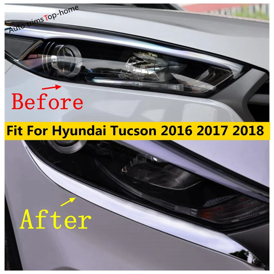 ABS Chrome Front Head Light Lamp Eyelid Eyebrow Decor Strips Lid Cover Trim For Hyundai Tucson 2016 2017 2018 Car Accessories