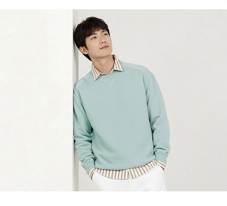 Semir Versatile Hoodie Men Spring Solid O Neck Long Sleeve Soft Comfortable Casual Basic Layer Daily Top